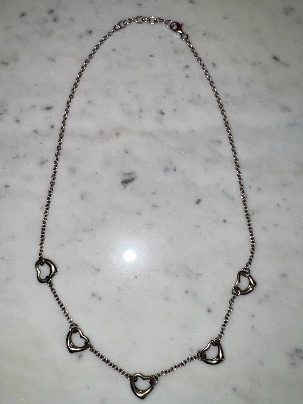 Vintage Delicate Silver Heart Station Necklace Stamped 925- Women Jewelry